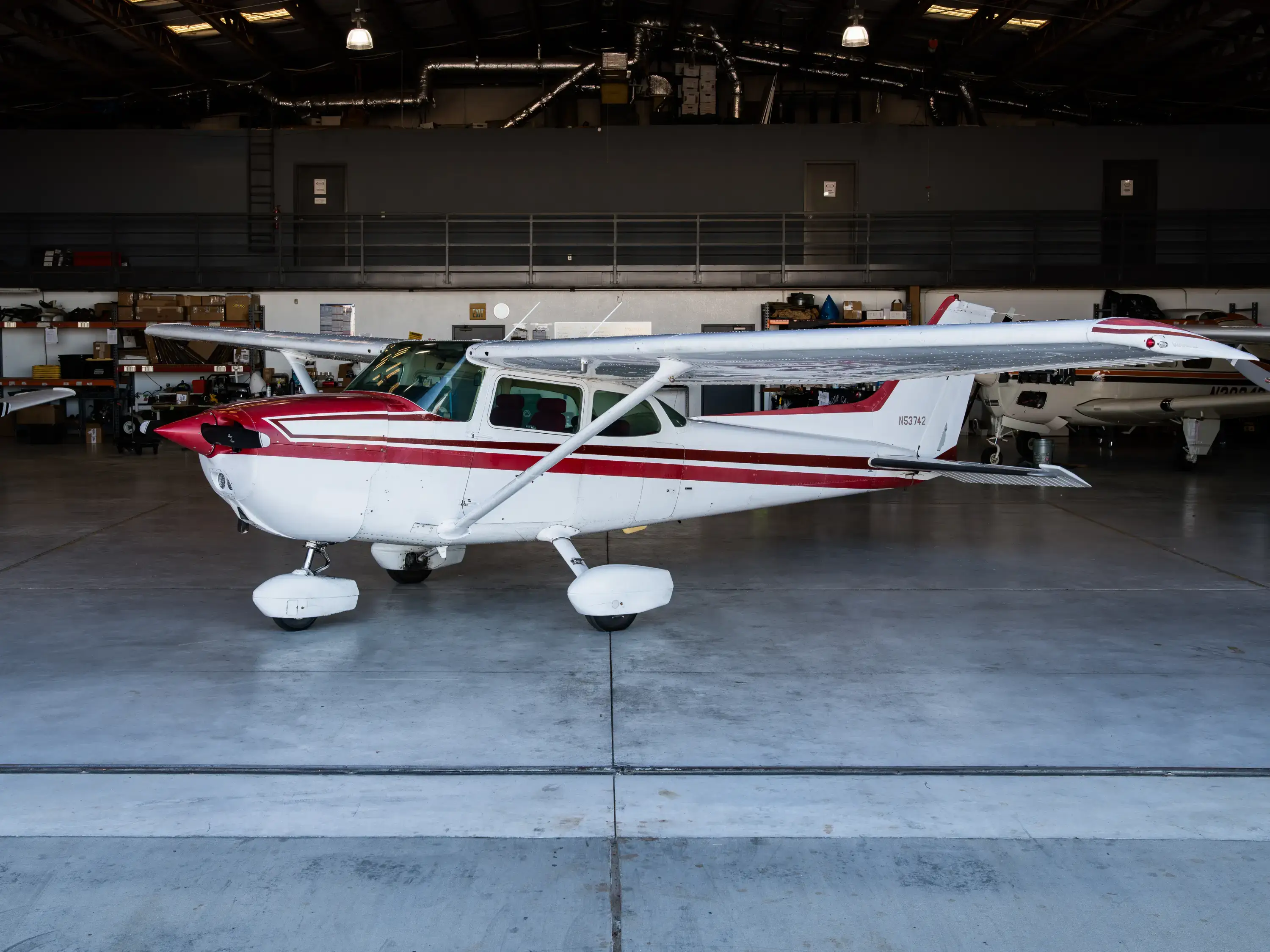 N53742 Cessna 172P inside hangar at Lancaster California