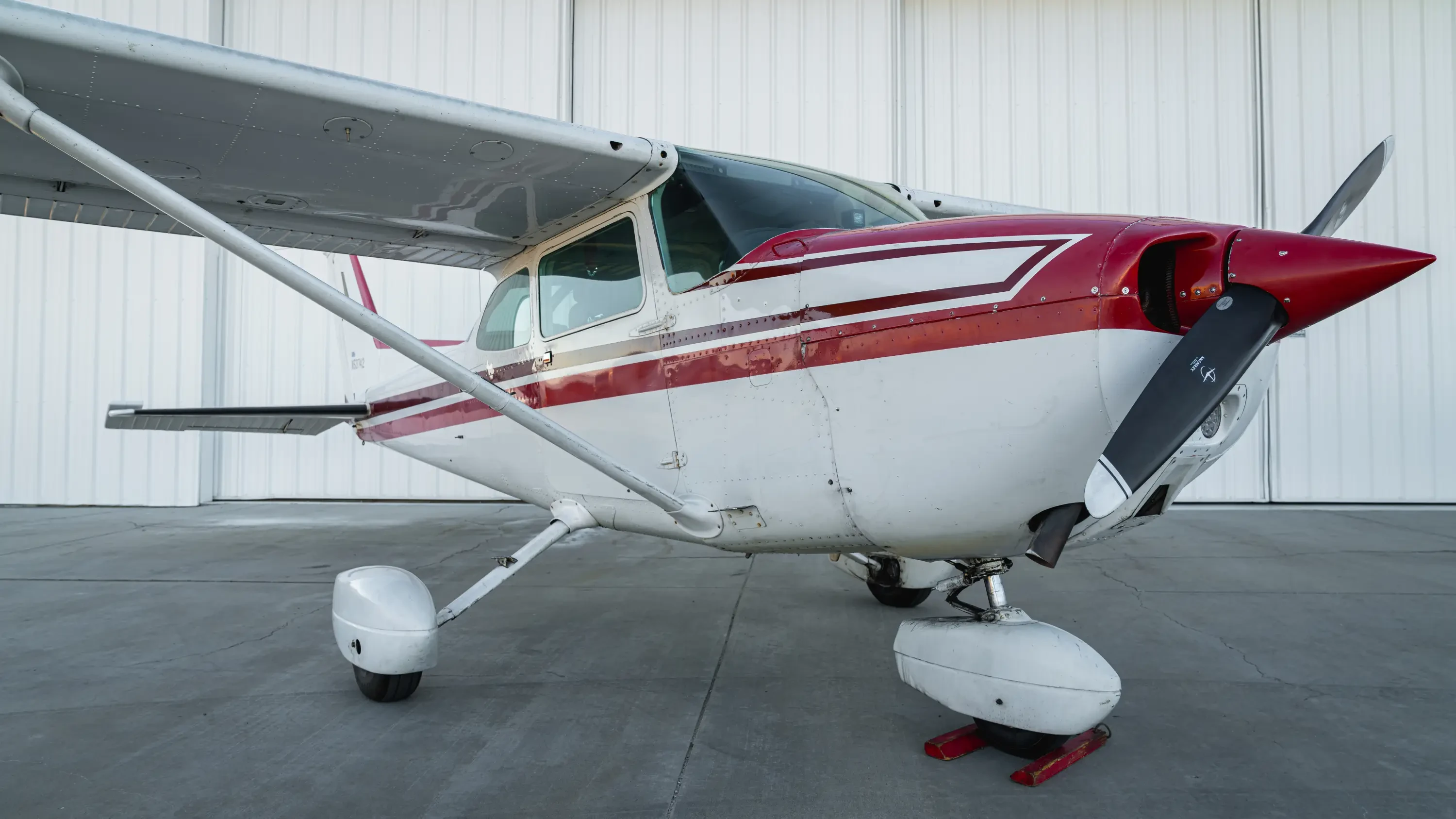 MH Aviation Cessna 172P single-engine aircraft close-up at Fox Field