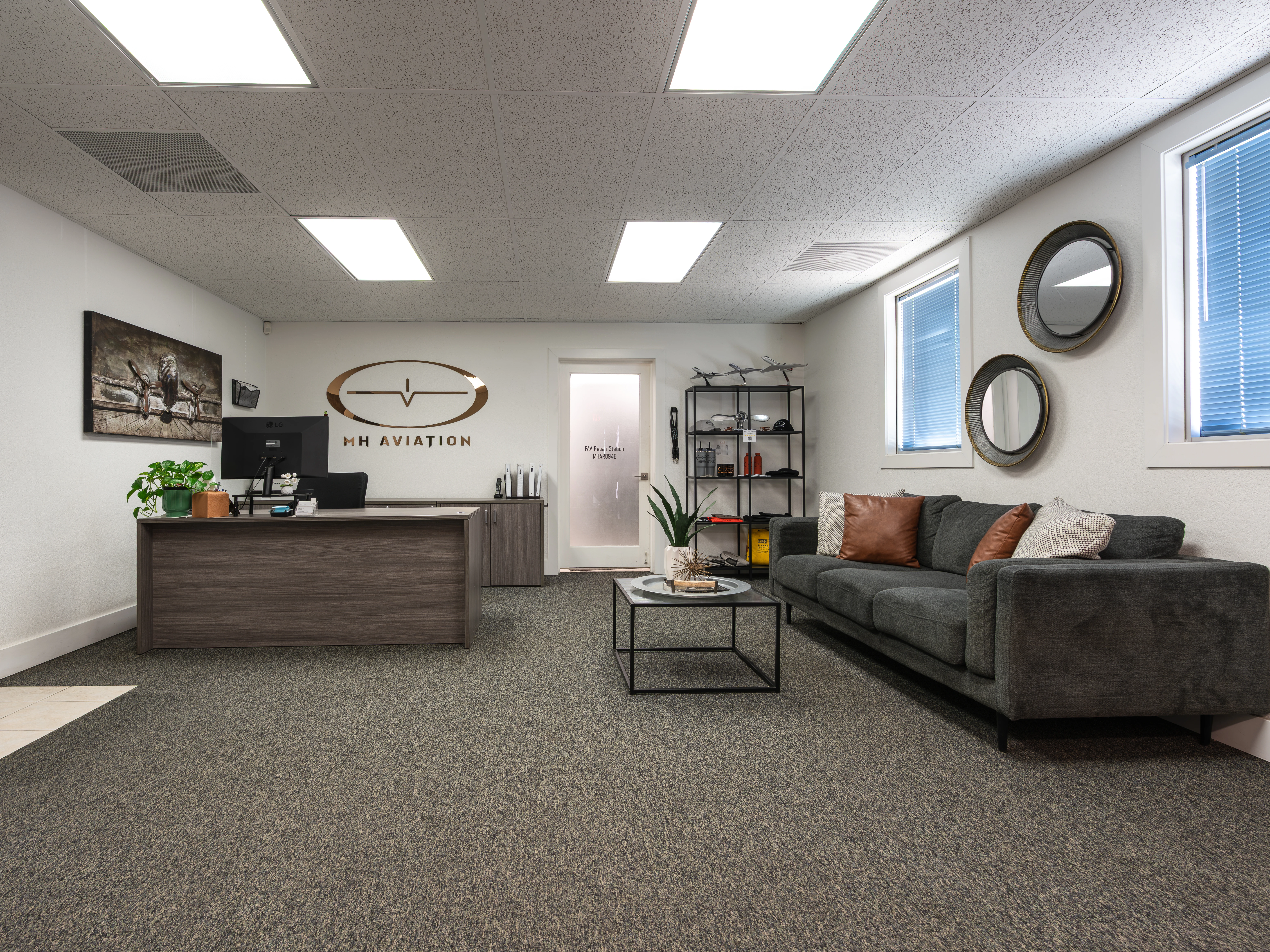 Reception area at MH Aviation at Lancaster, California